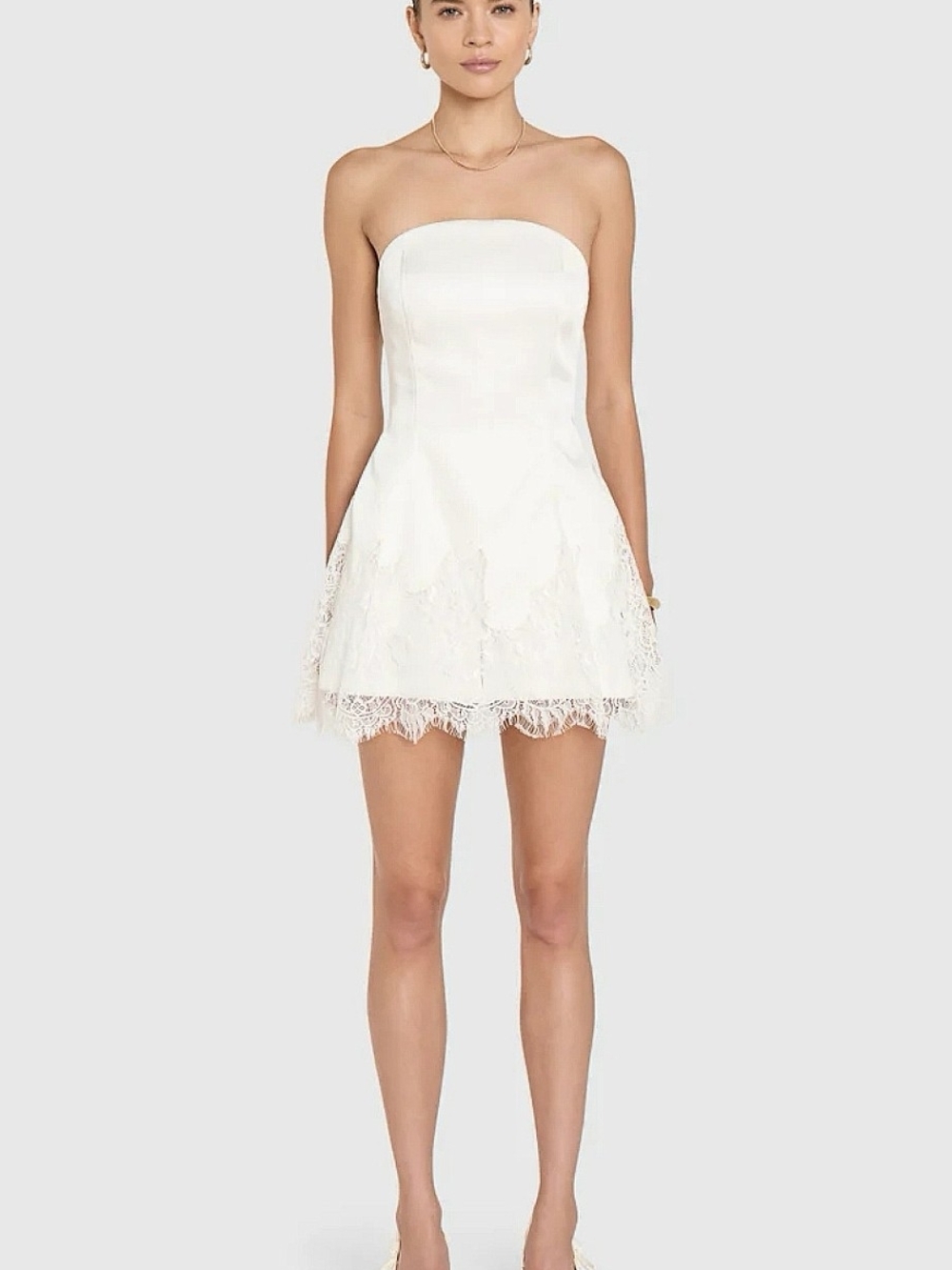 Amanda Uprichard 'Romilly' Strapless Romper Lace-Trim Mini Dress